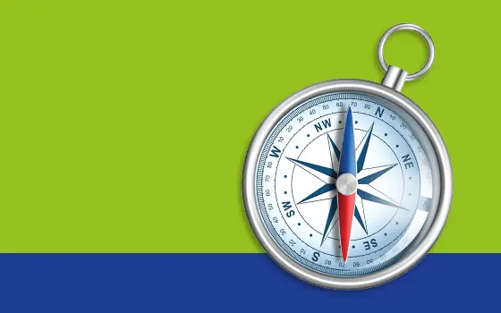 future proof web banner a green and blue background with the image of a compass