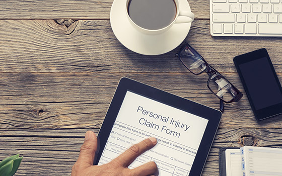 Personal injury claim form on a table.